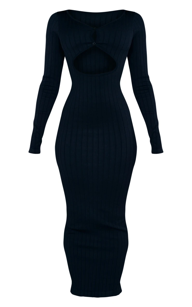 Black Structured Contour Wide Rib Button Down Midaxi Dress 7 Black Structured Contour Wide Rib Button Down Midaxi Dress - Image 5