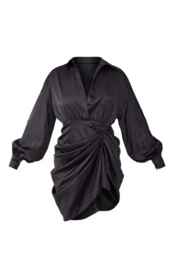 Black Satin Drape Skirt Oversized Sleeve Shirt Dress -Women Clothing Shop 428cb1de9319ed7c52c6b37b6381a841ba5f3e64 cnc6214 5