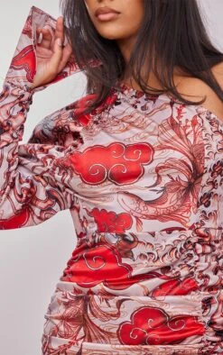 Nude Tattoo Print Satin One Shoulder Puff Sleeve Ruched Bodycon Dress -Women Clothing Shop 43a251cb4ce5981c5a191a2e32014826a95b1d61 cnb7391 4