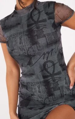 Grey Monument Print High Neck Split Hem Bodycon Dress -Women Clothing Shop 43e2d362b23792052e66d980fe64e794075748c7 cnb1103 4