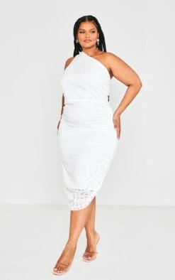 Plus White Broderie Anglaise Ruched Midi Dress