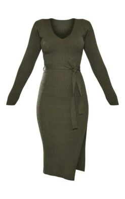 Khaki V Neck Belted Long Sleeve Split Midi Dress -Women Clothing Shop 46a090fd12d11c95d48f5e619d4d53cb39390d03 cmp8731 5