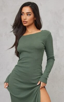 Petite Moss Khaki Brushed Ribbed Long Sleeve Maxi Dress With Split -Women Clothing Shop 4b34b5f3a2e656ab14bb4e50135911a62658b342 cnd0210 4