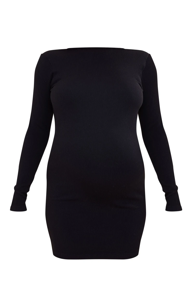 Maternity Black Longsleeve Snatched Rib Bodycon Mini Dress 7 Maternity Black Longsleeve Snatched Rib Bodycon Mini Dress - Image 5