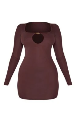 Chocolate Rib Trim Cut Out Long Sleeve Bodycon Dress -Women Clothing Shop 4d2a889377e41970e2f199b81fed37f772ada285 cna6885 5