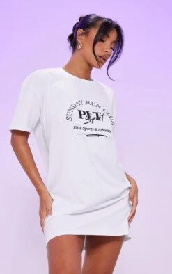 White Oversized Athleisure Graphic T Shirt Dress