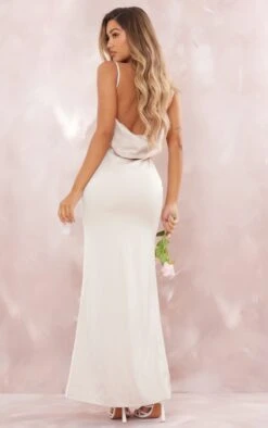 BRIDAL Champagne Cowl Back Strappy Maxi Dress