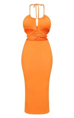Bright Orange Thick Rib Waist Tie Halterneck Midaxi Dress -Women Clothing Shop 53ed1b6331eeab1205651a62c90c3ca19d5230fe cmy4562 5