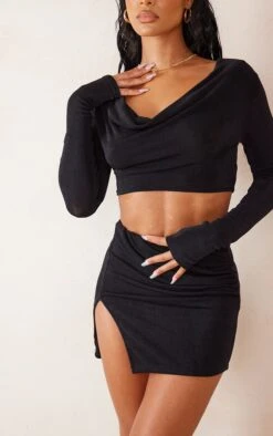 Black Acetate Slinky Split Mini Skirt -Women Clothing Shop 54e42eb660dc7cb32ed15bdbd774cf32512310fd cmy0708 5