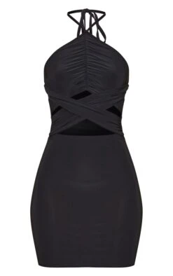 Black Slinky Ruched Halter Cross Waist Bodycon Dress -Women Clothing Shop 54f2821fd644b90c7cba23b670a205c89d916708 cnd5833 5