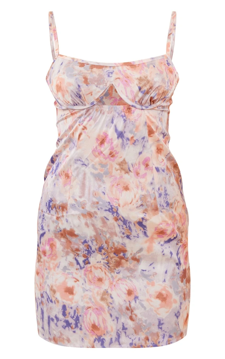 Pink Abstract Print Underwired Cut Out Bust Shift Dress 7 Pink Abstract Print Underwired Cut Out Bust Shift Dress - Image 5