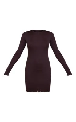 Chocolate Rib Scoop Neck Lettuce Hem Bodycon Dress -Women Clothing Shop 58cb5fe58008b32ce25c44f5d7310d3b9fad0fab cnb1118 5