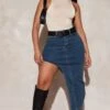 Shape Indigo Vintage Wash Denim Split Side Midaxi Skirt