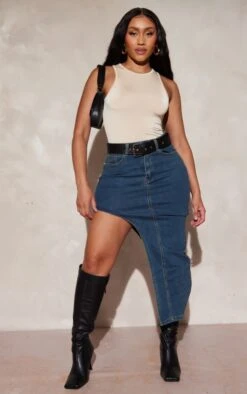 Shape Indigo Vintage Wash Denim Split Side Midaxi Skirt