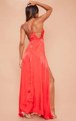 Red Extreme Split Strappy Back Maxi Dress