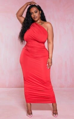 Plus Red Slinky Ruched One Shoulder Longline Midi Dress -Women Clothing Shop 5dec014a3040bb0e03fc5303fbf3d230057d5cdd cna0081 4