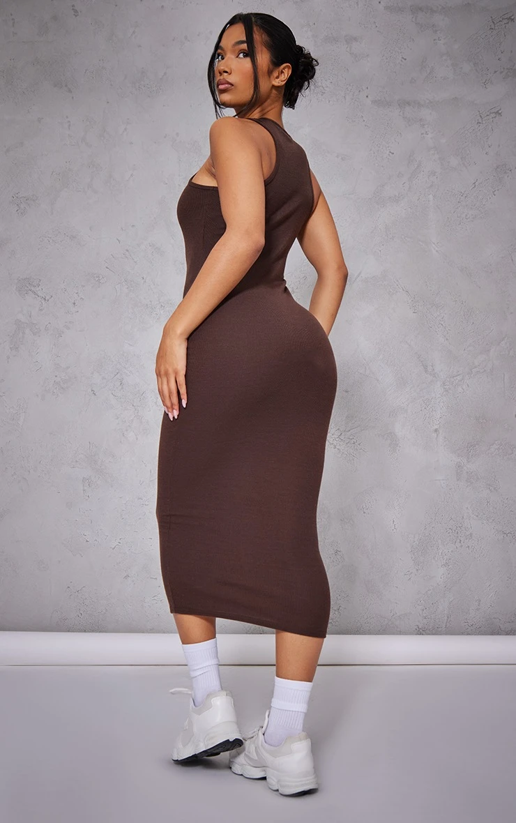 Chocolate Rib Binding Racer Neck Midi Dress 4 Chocolate Rib Binding Racer Neck Midi Dress - Image 2