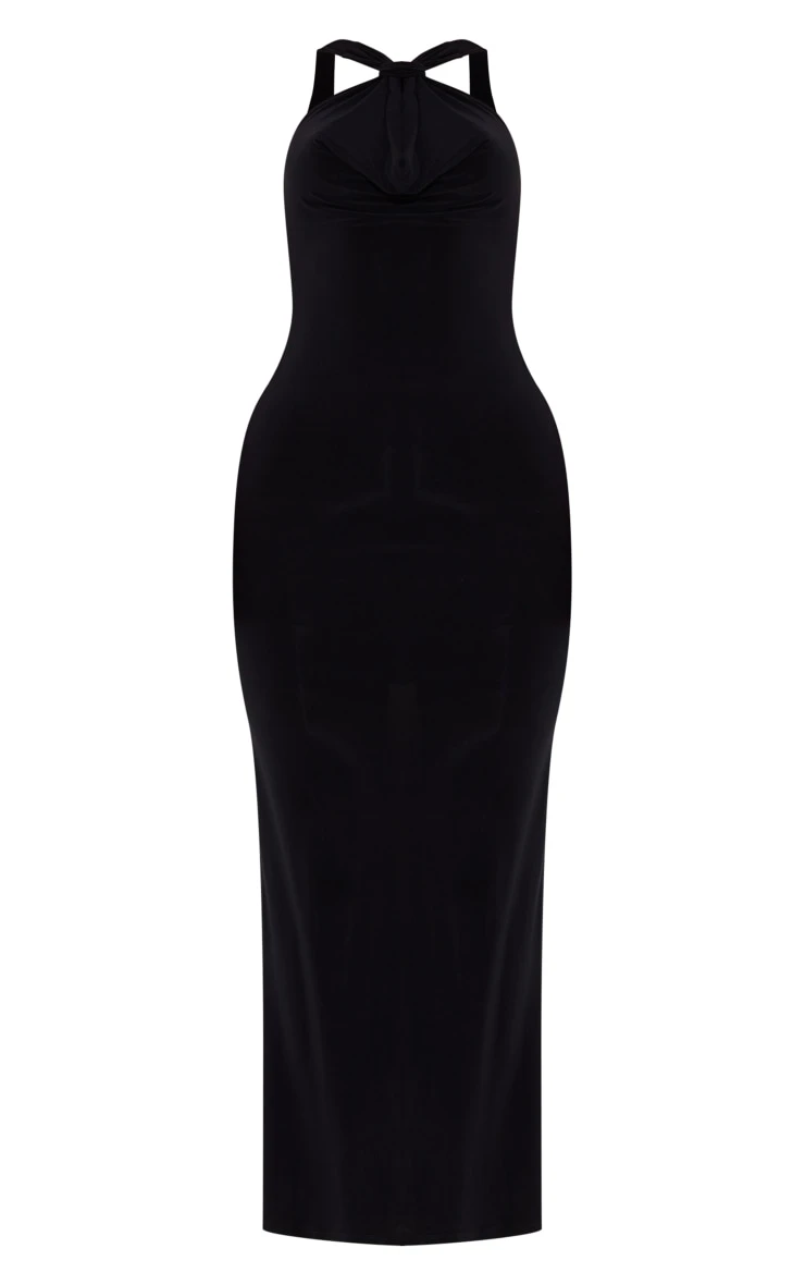 Black Slinky Cowl Knot Back Detail Maxi Dress 7 Black Slinky Cowl Knot Back Detail Maxi Dress - Image 5