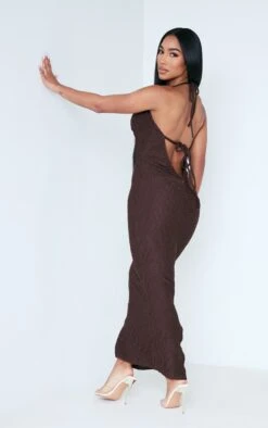 Chocolate Brown Textured Cowl Tie Back Ruched Bum Midaxi Dress -Women Clothing Shop 60147c6aa598ea22198a78bd9387f0b0804aa645 cnd7623 1