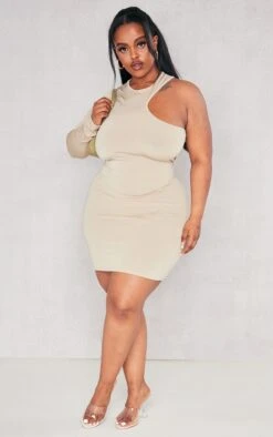 Plus Sage Cut Out One Shoulder Bodycon Dress