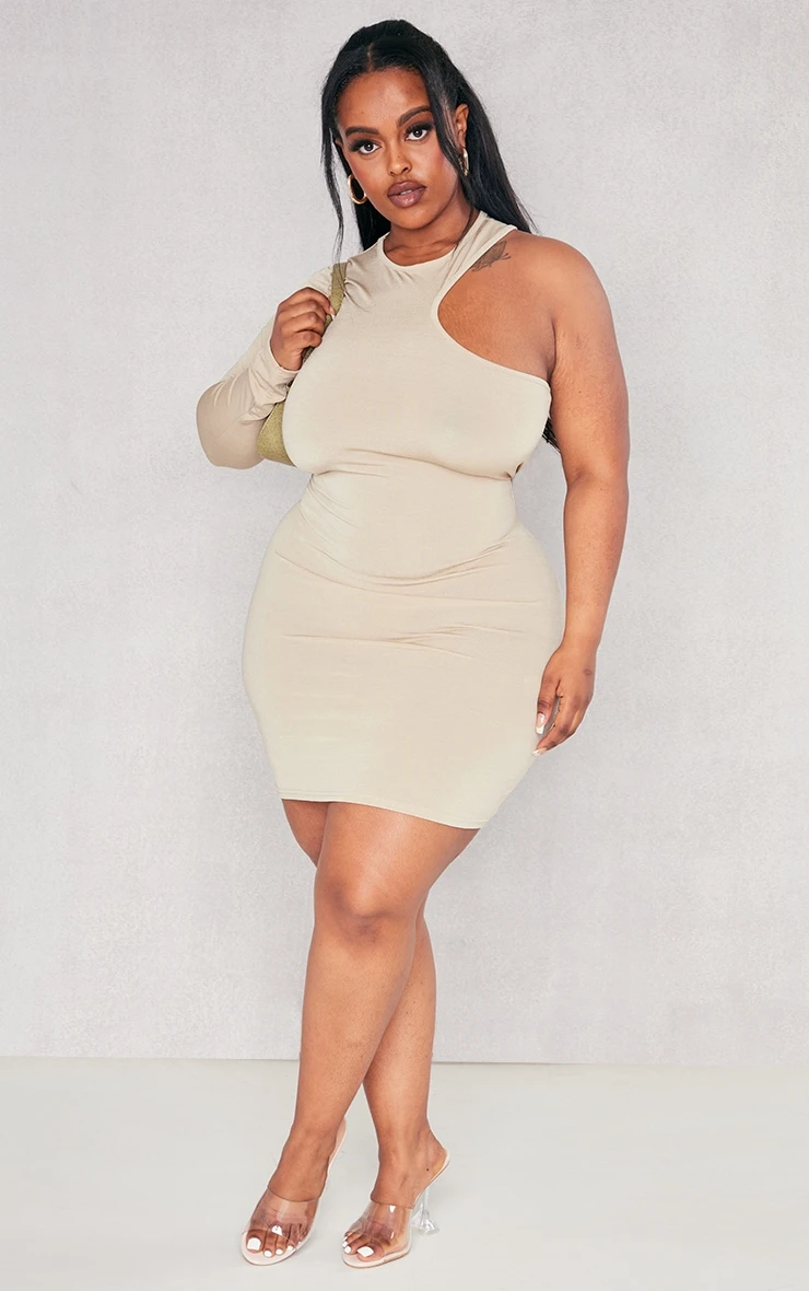 Plus Sage Cut Out One Shoulder Bodycon Dress 3 Plus Sage Cut Out One Shoulder Bodycon Dress