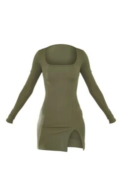 Tall Khaki Rib Split Hem Square Neck Long Sleeve Bodycon Dress -Women Clothing Shop 624ca6e194d6fa89917b3c02132459e361005216 cnb6654 5