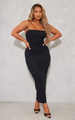 Shape Black Textured Bandeau Midaxi Dress