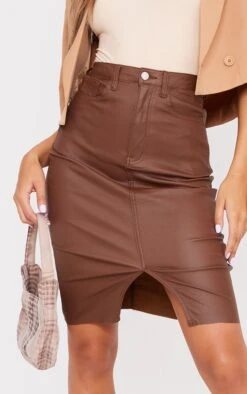 Chocolate Denim Coated Midi Skirt -Women Clothing Shop 6397c33d74c85a155b7cf08d5b36810cb9cd16ef cms8276 4