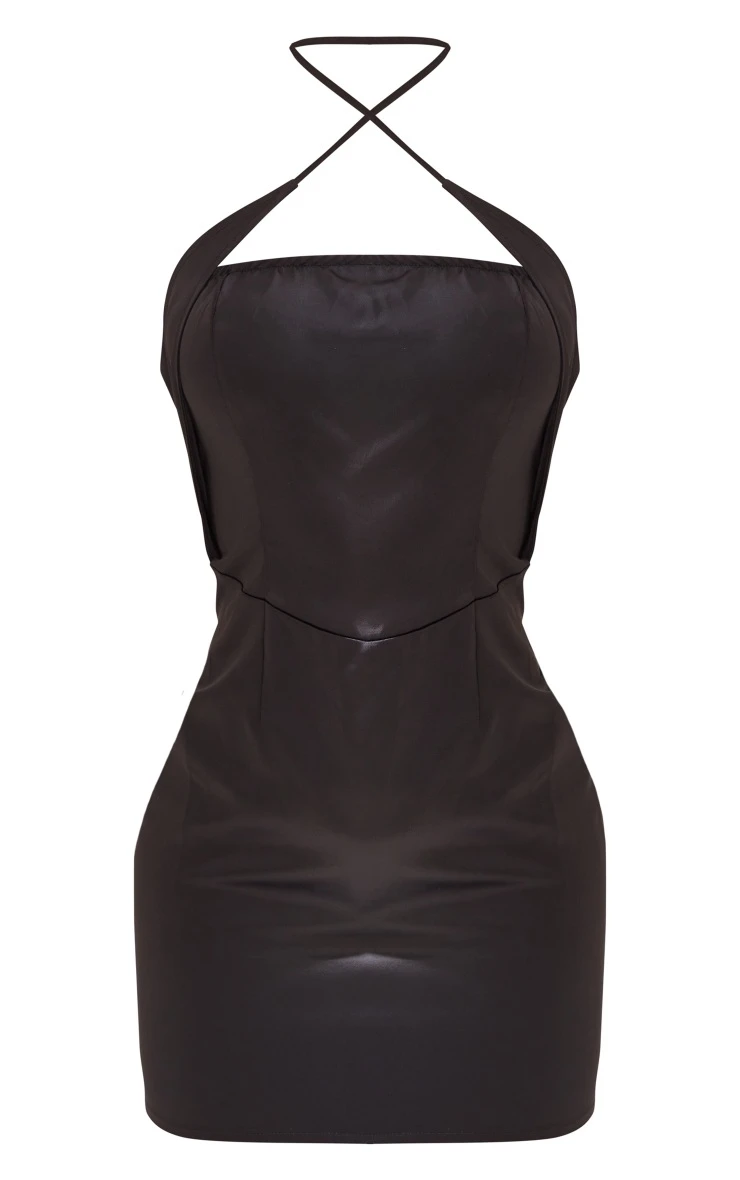 Black Satin Cross Neck Detail Bodycon Dress 7 Black Satin Cross Neck Detail Bodycon Dress - Image 5
