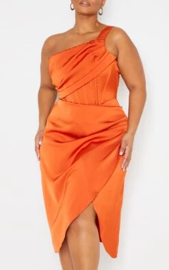 Plus Orange Satin Drape Detail Side Split Midi Dress -Women Clothing Shop 69bd925d80f15809005f7dc77c66c1e2442cfe12 cmu5772 5