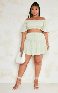 Plus Sage Green Textured Mini Skirt