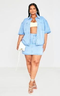 Plus Light Blue Wash Denim Mini Skirt