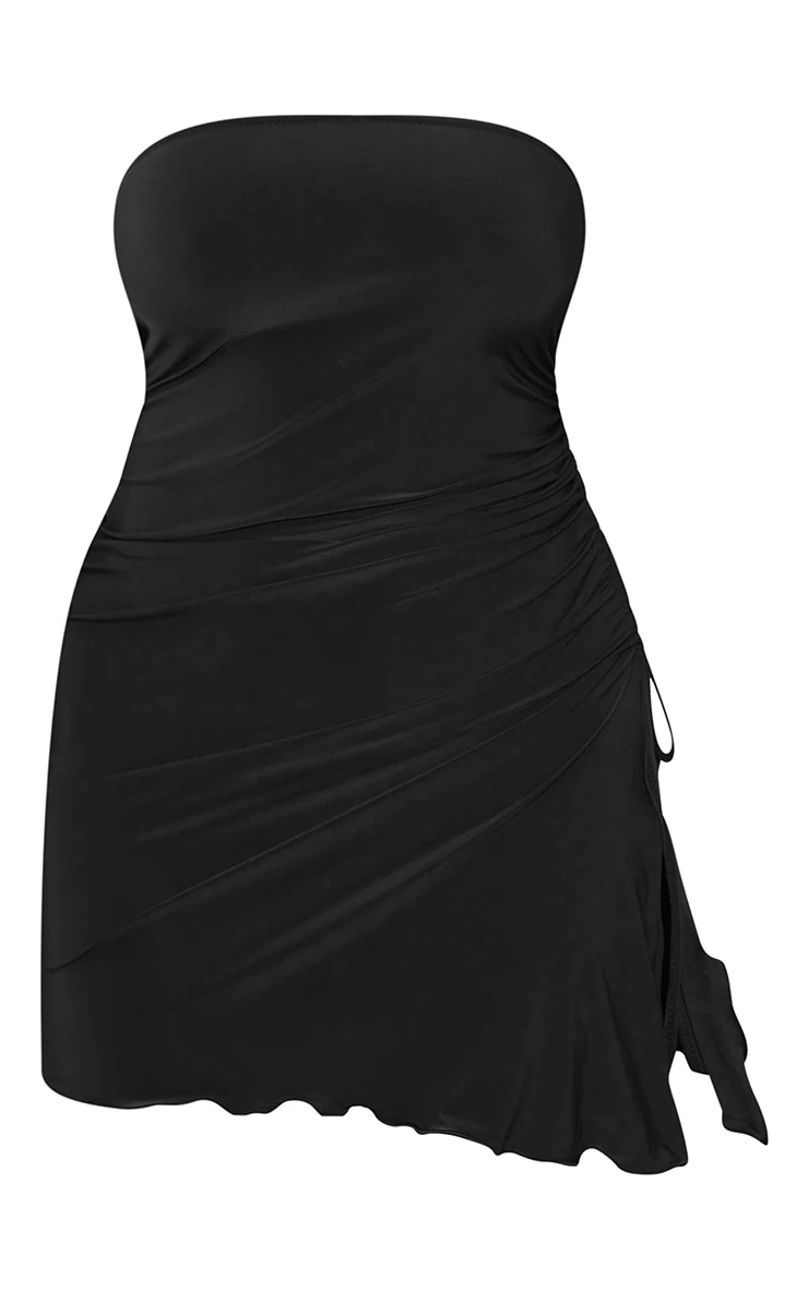 Shape Black Slinky Bandeau Ruched Side Frill Hem Bodycon Dress 7 Shape Black Slinky Bandeau Ruched Side Frill Hem Bodycon Dress - Image 5