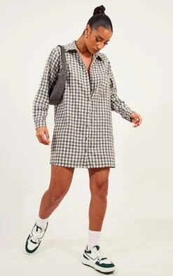 Grey Brushed Check Raw Hem Oversized Shirt Dress -Women Clothing Shop 6ce9ef4aa19e2145be64a0f6b398fc36f7a31850 cnc8300 3