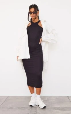 Black Racer Neck Midaxi Dress