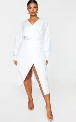 Plus White Poplin Midi Shirt Dress