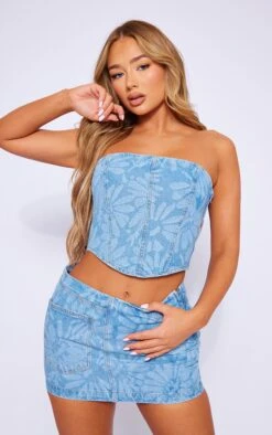 Light Blue Flower Print Denim Mini Skirt -Women Clothing Shop 70fb892d87c9be11420eecefaefea65daef3d116 cne1290 4