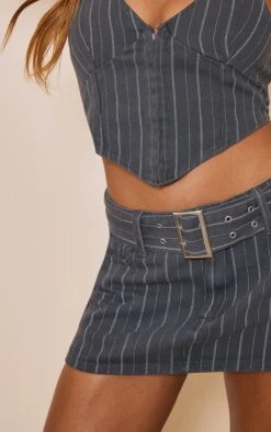Charcoal Pinstripe Belted Denim Micro Mini Skirt -Women Clothing Shop 72d9e181d058442a197e90857cb7aca90137057b cnc0210 5