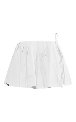 White Stretch Woven Pleated Tie Side Mini Skater Skirt -Women Clothing Shop 738884c8460fbae01bfe9e3809c7d75f7814b29e cne3842 6