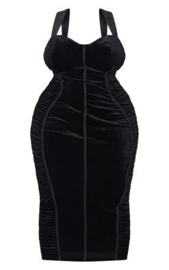 Plus Black Velvet Ruched Side Cup Detail Midi Dress -Women Clothing Shop 7544316377ae51f641b619988f5be382e45b3deb cmu5811 6