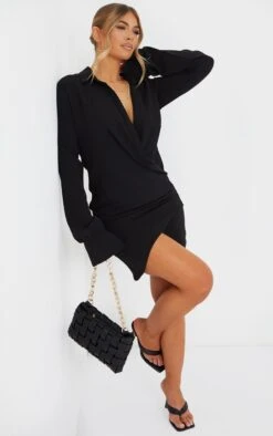 Black Textured Woven Extreme Plunge Bell Cuff Shirt Dress 9 Black Textured Woven Extreme Plunge Bell Cuff Shirt Dress -Women Clothing Shop 76c22a44d45eca8782ce64f8b3c186bcd1744f34 cmq2641 3