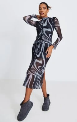 Monochrome Print Mesh High Neck Binding Maxi Dress 9 Monochrome Print Mesh High Neck Binding Maxi Dress -Women Clothing Shop 77310155f2eb218290a199975812b550a9bb7fac cnc6644 3