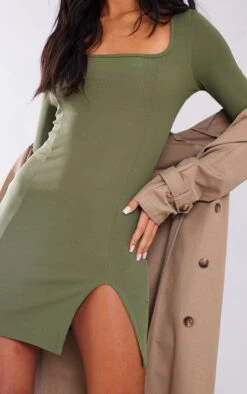 Tall Khaki Rib Split Hem Square Neck Long Sleeve Bodycon Dress -Women Clothing Shop 7be92ae110d19ff7f14674ea929b8ec6b5e60234 cnb6654 4