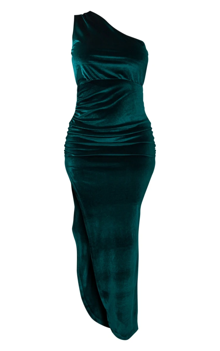 Emerald Green Velvet One Shoulder Split Maxi Dress 7 Emerald Green Velvet One Shoulder Split Maxi Dress - Image 5