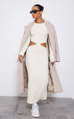 Cream Textured Rib Cross Cut Out Maxi Dress