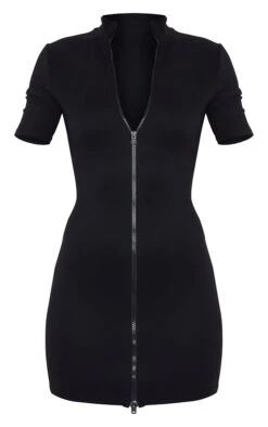Black Zip Front Rib Short Sleeve Bodycon Dress -Women Clothing Shop 84c5b8369645969ab71cb626c800d4c12f3a312a CMM5018 5