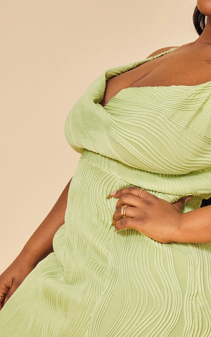 Plus Sage Green Textured Cowl Neck Side Split Midi Dress 6 Plus Sage Green Textured Cowl Neck Side Split Midi Dress - Image 4