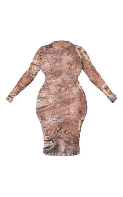 Plus Beige Denim Printed Mesh Long Sleeve Midi Dress -Women Clothing Shop 885f93463b7afcfd1ee3e17eed53e8c0d5435472 cnc0705 5