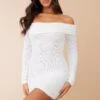 White Eyelash Knit Bardot Bodycon Dress