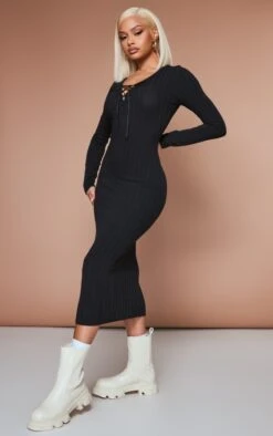 Black Rib Lace Up Detail Midaxi Dress -Women Clothing Shop 8b6ce9b676fd58b7985b77f98f1abcc4f5df4b49 cnb9656 3